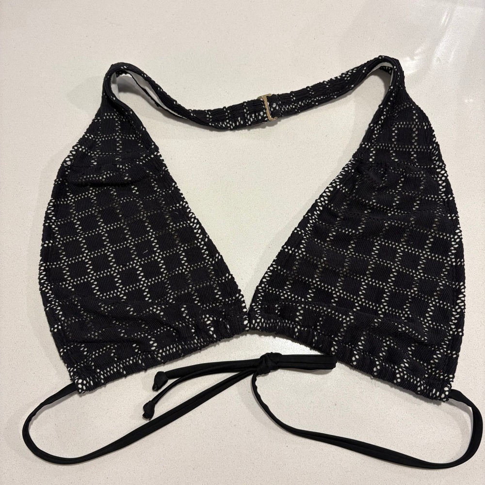 No Boundaries Women XXL 19 Black Crochet Halter Bikini Swim Top Geometric Eyelet